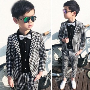 スーツ 男の子 チェック柄 フォーマル 卒業式 セット シャツ 子供 男児 キッズ タキシード 黒 白 子供服 結婚式 入学式 発表会 ピアノ演