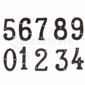 10ピースキャスト錬鉄製黒アンティークハウスドア番号看板数字ステッカープレート