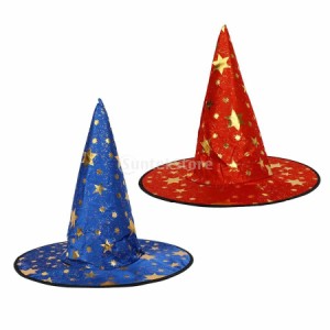 子供 ウィザードの帽子 魔女の帽子 小悪魔 星柄 ハロウィーン パーティー コスプレ道具 2枚セット