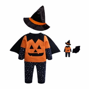 送料無料 4点セット カボチャ 魔法師 子供 ハロウィン衣装 ハロウィン 衣装 ケープ 帽子 コスチューム 子供用 ベビー キッズ　ハロウィン