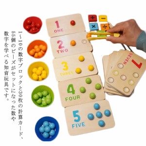 知育玩具 木のおもちゃ 数字ブロック 計算カード 計算パズル 子ども ベビー 数字ゲーム 木製玩具 ビーズ 挟むおもちゃ はさむおもちゃ お