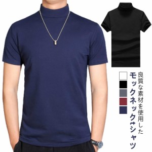 ハイネックtシャツ tシャツ ハイネック 春秋 襟高さ4-5cm スリム カットソー 無地tシャツ 2枚セット 半袖Tシャツ ハイネック 半袖 紳士服