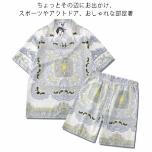 ペイズリー柄 セットアップ メンズ ジャージ 半袖 ゆったり tシャツ＆ショートパンツ ハーフパンツ スウェットセットアップ 上下セット 