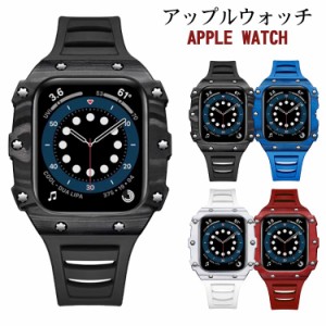 アップルウォッチ apple watch バンド 炭素繊維/セラミック ケース カバー ラバー 一体型 ケース メンズ ベルト ステンレス 44mm 40mm 45