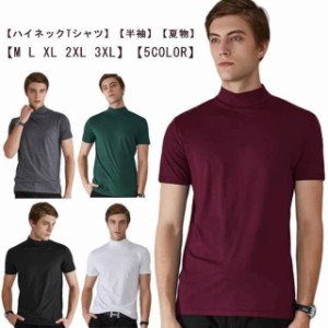 ハイネックtシャツ メンズ 半袖 夏 モックネック トップス カットソー スポーツ 無地 ゴルフウェア ティーシャツ ゴルフtシャツ カジュア