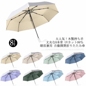 日傘 UVカット100% 完全遮光 折りたたみ傘 UPF50+ 自動開閉 晴雨兼用 メンズ レディース 木目持ち手 厚手 耐風撥水 紫外線遮断 二重 遮光