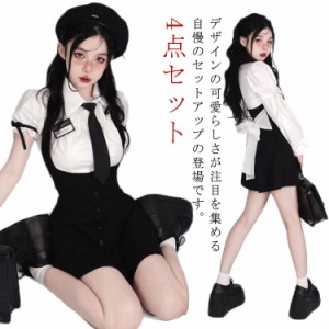 ジャンパースカート ネクタイ/蝶ネクタイ ノースリーブ シャツ 長袖ブラウス 名札飾り 制服 ワンピース 4点セット レディース ハイウエス