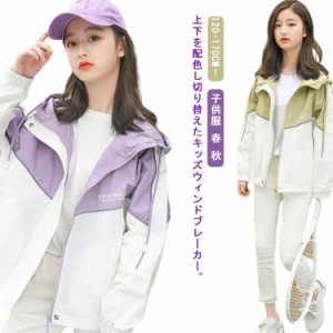 マウンテンパーカー 女の子 ガールズ 子供服 薄手 フード付き 秋 アウター 秋物 ジップアップ キッズ 配色 防風 春コート 春 ジャケット 