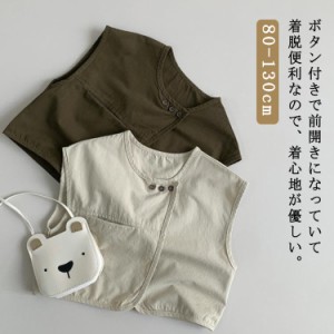 送料無料 キャンプ 子供服 キッズ トップス ノースリーブ 春夏 ノーカラー ベスト 100cm 無地 女の子 前開きベスト 羽織り ジレ カジュア