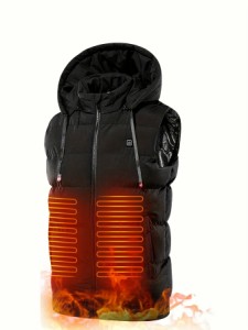 メンズ USB 加熱暖かいベスト、電源銀行なしのカジュアルなフード付き冬用ベスト、屋外釣りスキーキャンプ用