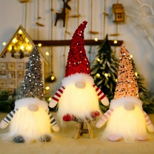 ライト付きクリスマススパンコール3個 ルドルフ人形、クリスマス発光顔のない人形オーナメント、クリスマスデコレーション、ノームカップ