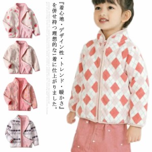 キッズ アウター ボアジャケット 女の子 子供服 ベビー服 裏起毛 モコモコ ハート柄 長袖 厚手　ハイネック 軽量 羽織り 総柄 ぴったり 