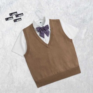 全6色 レディース ニット ベスト 学生 Vネック JK制服 セーター 深Vネック ノースリーブ 重ね着 秋冬 無地 チュニック ゆったり 高校 中