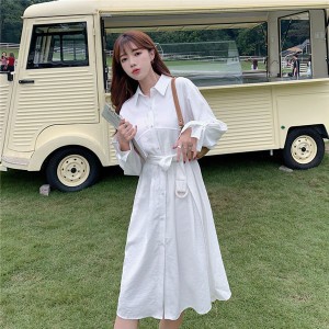 シャツワンピース レディース 長袖 可愛い オシャレ ワンピース 体型カバー カジュアル 夏服 長脚 美脚 通勤 夏スカート 送料無料