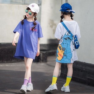 子供服 女の子 Tシャツ ワンピース キッズ 親子ペア 韓国子供服 ジュニア 夏 半袖 ロングT 子供ドレス dress カジュアル おしゃれ 可愛い