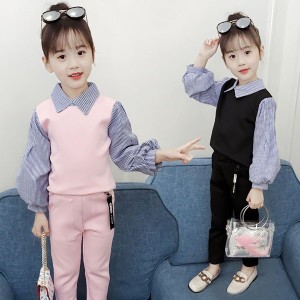 子供服 セットアップ キッズ 女の子 おしゃれ 長袖 春秋 上下セット 2点セット ブラウス ストライプ 長ズボン 韓国子供服 ジュニア 女児 