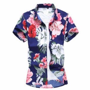 ビーチシャツ メンズ 花柄 アロハシャツ ハワイアン 大きいサイズ 半袖シャツ メンズ ビーチ 夏シャツ アロハシャツ メンズシャツ
