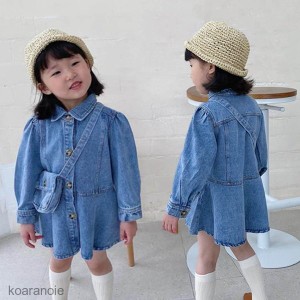 子供服 ワンピース キッズ 女の子 秋着 長袖 デニムワンピース  子供ドレス dress 韓国子供服 ジュニア カジュアル おしゃれ 可愛い 新品