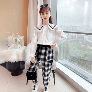 子供服 セットアップ キッズ 女の子 長袖 春服 上下セット トップス ブラウス シャツ ロングパンツ 長ズボン チェック柄 韓国子供服 ジュ