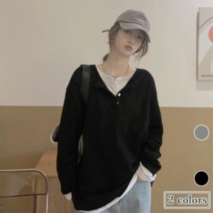 カットソー レディース スウェットトップス 偽二枚 ゆったり 春 スウェット パーカー フェイクレイヤード Tシャツ 長袖 トップス 秋 送料