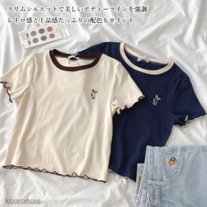 半袖Tシャツ レディース スリムTシャツ 夏 Tシャツ クルーネック カットソー 夏Tシャツ サマーTシャツ 半袖 レトロ 可愛い