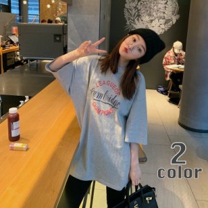 チュニック Tシャツ レディース 女性 トップス 7分袖 クルーネック ドロップショルダー オーバーサイズ ビッグシルエット 英字ロゴ シン