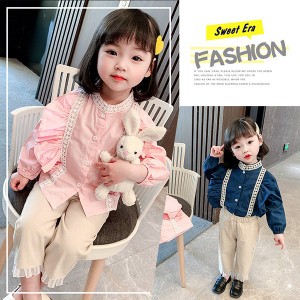 子供服 セットアップ キッズ 女の子 長袖 春服 上下セット トップス ブラウス シャツ ロングパンツ 長ズボン 韓国子供服 ベービー おしゃ