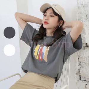 Ｔシャツ レディース オシャレ 上品 夏 tシャツ トップス 韓国風 上着 ゆったり スプリント ロング丈 通勤 通学 大人