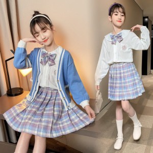 春秋  子供スーツ フォーマル 女子 子供服 セットアップ キッズ 上下セット 長袖 春秋 ミニスカート チェック柄 入学式 卒業式 可愛い お