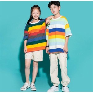 単品販売 ダンス衣装 キッズ 子供 ヒップホップ ダンス 衣装 HIPHOP Ｔシャツ パンツ 男の子 女の子 ストライプ 夏 キッズ 練習着 演出服