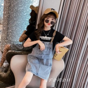 韓国子供服 サロペット オーバーオール キッズ 女の子 デニム スカート 膝丈 ジーンズ 子ども服 ジュニア ガールズ 110-160cm 通園 通学 