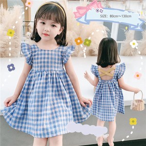 子供服 ワンピース キッズ 女の子 夏 キッズワンピース チェック柄 韓国子ども服 子供ドレス dress ベビー服 お姫様 おしゃれ 可愛い カ