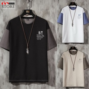 ロゴT tシャツ トップス 半袖t カットソー クルーネック ティーシャツ 配色 細身 メンズ ファッション 2021 夏物 新作