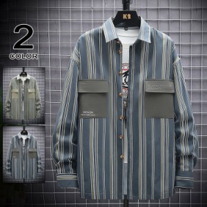 ストライプシャツ メンズ 長袖シャツ ボダンダウンシャツ ポッケト付き ワイシャツ カジュアル 通勤 紳士服 トップス