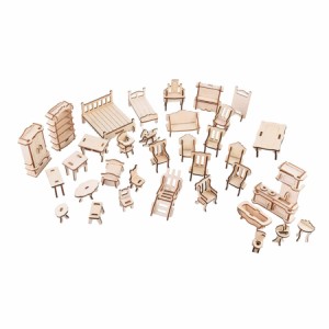 34個 ミニ 3D木製家具 パズルドールハウス 家具装飾品木造建築 パズル 組 み 立 ておもちゃ diy クラフトドールハウスアクセサリー