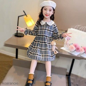 子供服 ワンピース キッズ 長袖 子供ドレス dress 女の子 春秋 ワンピース 膝丈  折り襟 韓国子供服 ジュニア カジュアル おしゃれ 可愛