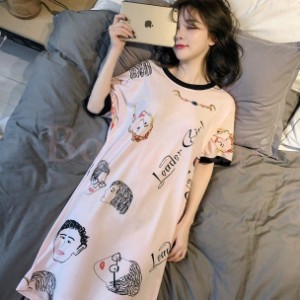 パジャマ レディース ワンピース パジャマ 半袖 夏 パジャマ ネグリジェ ロングTシャツ かわいい 綿 ゆったり ルームウェア 部屋着 寝巻