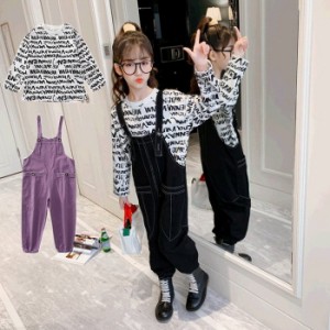 子供服 セットアップ 女の子 オーバーオール+トップス 2点セット キッズ 2点セット 春服 サロペット パーカー 韓国風 子ども服