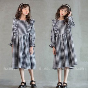 ワンピース キッズ 長袖 子供服 女の子 春秋 キッズワンピース 長袖ワンピース チェック柄 子供ドレス お姫様 ジュニア おしゃれ 可愛い 