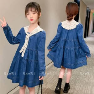 子供服 ワンピース キッズ 女の子 秋着 長袖 デニムワンピース 子供ドレス dress 子供服 ジュニア カジュアル おしゃれ 可愛い 新品