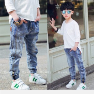 ロングパンツ キッズ デニム ダメージ加工 男の子 ボーイズ ジュニア 子供服 ボトムス ストレッチ ジーンズ ジーパン 長ズボン ブリーチ