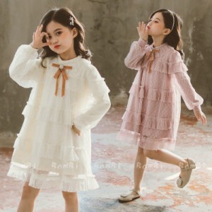 子供服 ワンピース 長袖春秋 姫系 女の子 キッズワンピース レースワンピース チュニック 子供ドレス ジュニア ベビー服お嬢様 お呼ばれ 