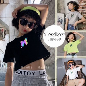 子供服 Tシャツ キッズ 女の子 子供服 綿 半袖 丸い襟 バタフライ柄 プリントトップス おしゃれ 子ども服 夏 ジュニア服 カジュアル 可愛