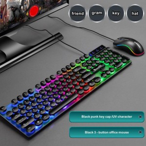 USBワイヤード  RGB  レインボー  LED  バックライト付きゲーマーマウスと  キーセット  ブラック