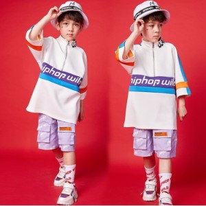 キッズ ダンス衣装 ヒップホップ  セットアップ チア 子供 男の子 半袖 ダンスＴシャツ ショートパンツ ジャズダンス ステージ衣装 練習