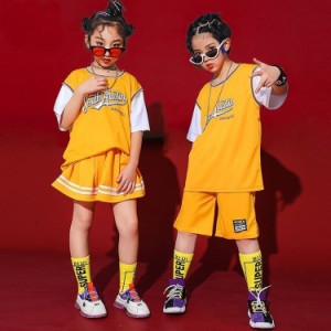 キッズダンス衣装 ヒップホップ  チア セットアップ チアガール 子供 男の子 女の子 Tシャツ スカート ジャズダンス 練習着 応援団 運動