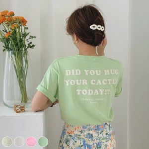 Tシャツ レディース 半袖 プリント ネオン マカロン 5分袖 グレー 白 ピンク グリーン 韓国ファッション メール便