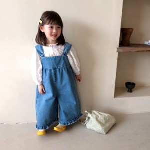 オールインワン 子供服 デニム デニムサロペット 春秋 女の子 ジーンズ カジュアル ロングパンツ ボーダー ゆったり おしゃれ 子ども服 