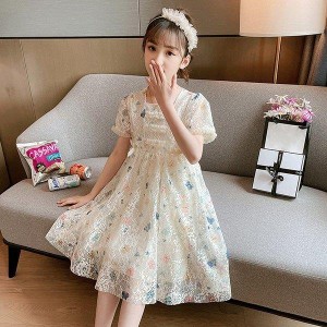 子供服 ワンピース ピンク 160 韓国子ども服 キッズ 女の子 夏 半袖 レースワンピース 花柄 子供ドレス 結婚式 誕生日 ベビー ジュニア 