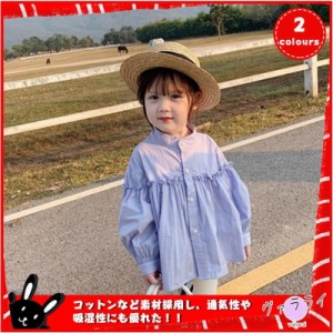 秋新作　イギリス風　人気　韓国風　丸首　 Aライン　パフスリーブ　全２色　シンプル　フリル　シャツ　子供服　おしゃれ　トップス　